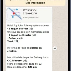 capture de mensaje recibido de pedido con ubicacion