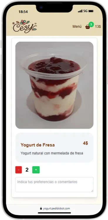 Capture de Catálogo Digital yogurt.pedidobot.com iphone 14 plus